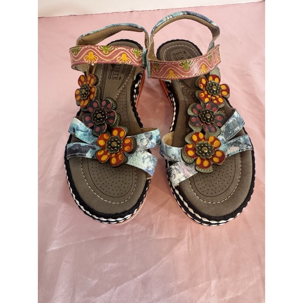 L'Artiste by Spring Step Womens Laga‎ Leather Sandal Plum Multicolored Sz 6.5 37